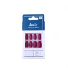 Jazly, Nails, Deep Red Color, Coffin Shape, With Glue On The Nail, Model No. 8 - 24 Pcs