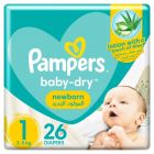 Pampers, Baby-Dry Newborn Diapers, With Aloe Vera Lotion & Wetness Indicator, Size 1, 2-5 Kg - 26 Pcs