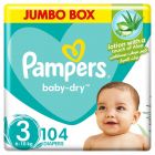 Pampers, Baby-Dry Diapers, With Aloe Vera Lotion And Leakage Protection, Size 3, 6-10 Kg - 104 Pcs