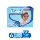 Sanita Bambi, Baby Diapers, Size 6, Super Pack - 72 Pcs