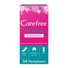 Carefree Panty Liners, Cotton, Unscented, Pack Of 34