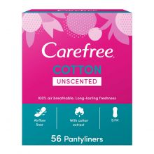 Carefree Panty Liners, Cotton, Unscented, Pack Of 56