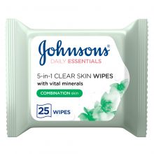 Johnson’S Cleansing Face Wipes, Daily Essentials, 5-In-1 Clear Skin, Combination Skin - 25 Pcs