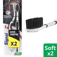 Signal Toothbrush With Silver Charcoal , Soft - 2 Pcs