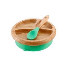 Avanchy Bamboo Plate With Spoon Green - 1 Pc