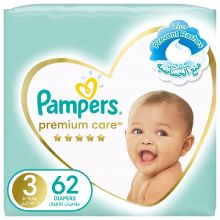 Pampers, Premium Care Diapers, Size 3, 6-10 Kg, The Softest Diaper And The Best Skin Protection - 62 Pcs