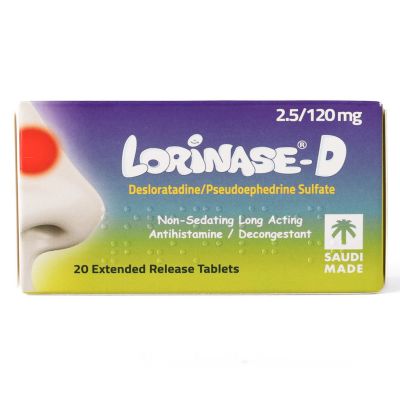 Lorinase-D 2.5/120 Mg, Relieves Cold & Allergy - 20 Tablets