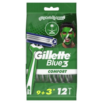 Gillette, Blue 3, Comfort, Men's Disposable Razors - 12 Pcs