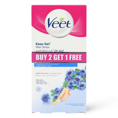 Veet, Hair Removal Wax Strips, For Sensitive Skin 20 Pieces, 2+1 Free - 1 Kit