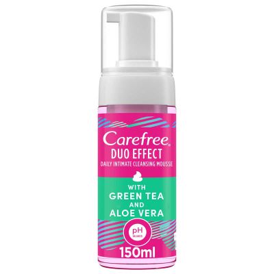 Carefree Daily Intimate Cleansing Mousse, Duo Effect With Green Tea And Aloe Vera, 150 Ml