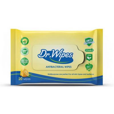 Dr. Wipes, Antibacterial Wipes, Skin & Surfaces - 20 Pcs