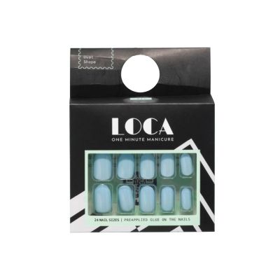 Loca, Press On Nails, Oval Shape, Baby Blue Color - 24 Pcs