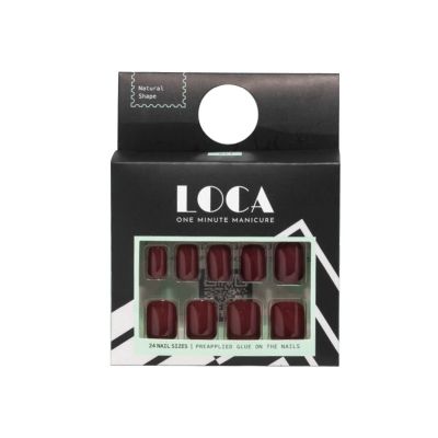 Loca, Press On Nails, Natural Shape, Deep Red Color - 24 Pcs