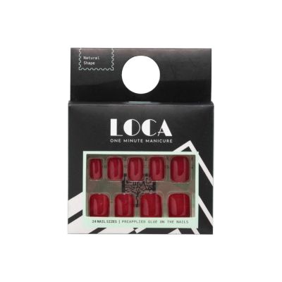 Loca, Press On Nails, Natural Shape, Red Color - 24 Pcs