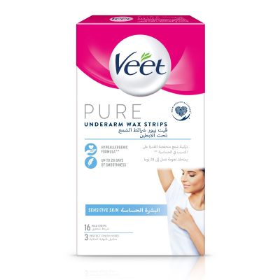 Veet Pure, Hair Removal, Underarm Wax Strips, Sensitive Skin - 16 Pcs