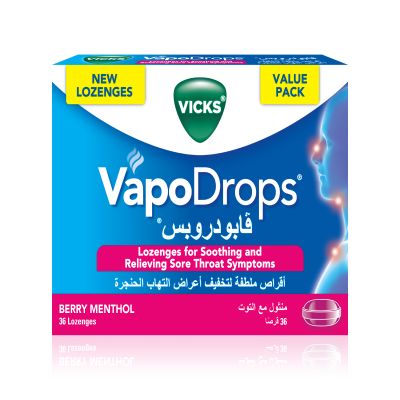Vicks, Vapodrops, Lozenges, For Soothing & Relieving Sore Throat, Berry Flavor - 36 Pcs
