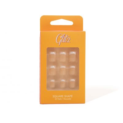 Glitz, Reusable Nails, Square Shape, French 13 - 1 Kit