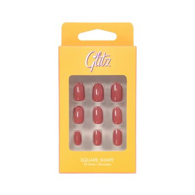 Glitz, Reusable Nails, Oval Shape, Maron #18 - 1 Kit
