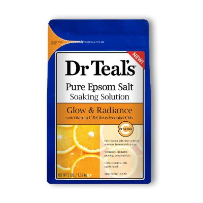 Dr Teals, Bath Salt, Soaking Solution, Glow & Radiance, Vitamin C - 1360 Gm