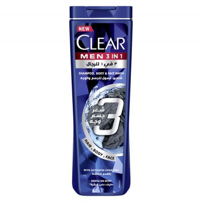 Clear Men, Shampoo 3 In 1, Body & Face Wash, Activated Charcoal - 400 Ml