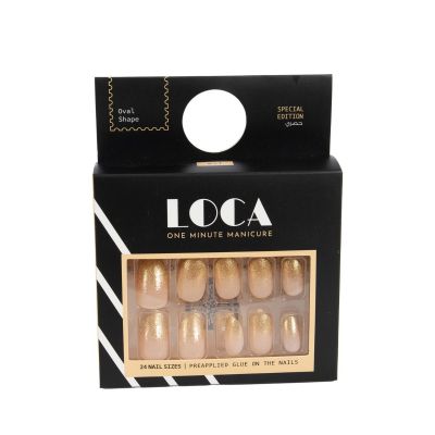 Loca, Nails, Oval Shape, Gold Glitter - 24 Pcs