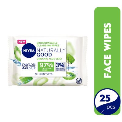 Nivea, Biodegradable Cleansing Wipes, Naturally Good, Organic Aloe Vera, For All Skin Types - 25 Pcs