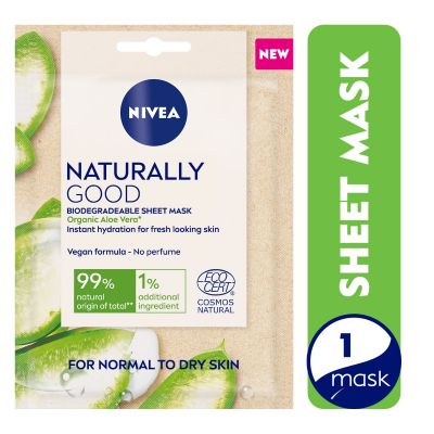 Nivea, Biodegradable Sheet Mask, Naturally Good, Organic Aloe Vera, Normal To Dry Skin - 1 Kit