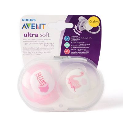 Avent, Baby Pacifiers, Ultra Soft, 0-6 M, Girl - 2 Pcs