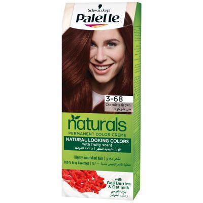 Palette, Hair Colors, Permanent Natural Color, with Goji Berries & Oat Milk, 3-68 Chocolate Brown - 1 Kit