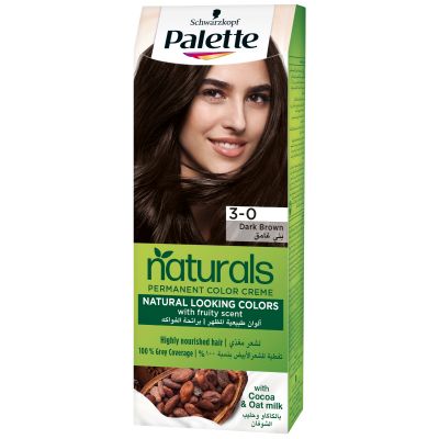 Palette, Hair Colors, Permanent Natural Color, with Cocoa & Oat Milk, 3-0 Dark Brown - 1 Kit