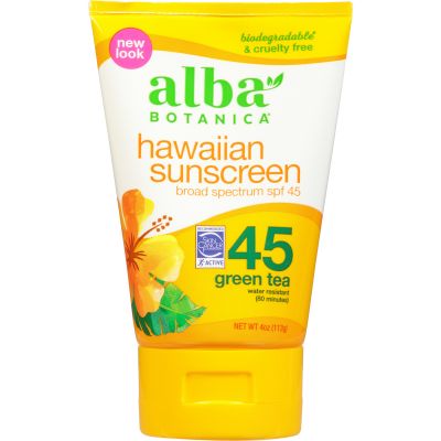 Alba Botanica, Sunscreen Lotion, Spf 45, Green Tea - 113 Gm