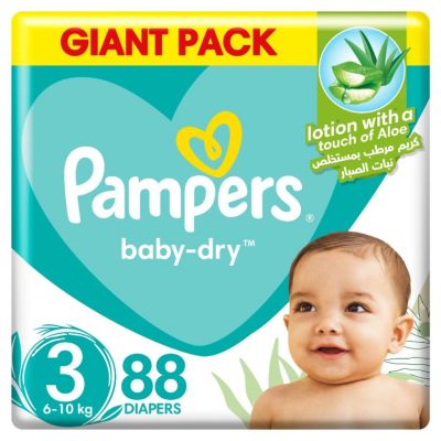 Pampers, Baby-Dry Diapers, With Aloe Vera Lotion And Leakage Protection, Size 3, 6-10 Kg - 88 Pcs