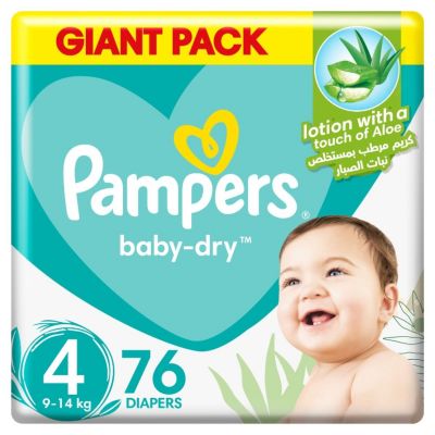 Pampers, Baby-Dry Diapers, With Aloe Vera Lotion And Leakage Protection, Size 4, 9-14 Kg - 76 Pcs