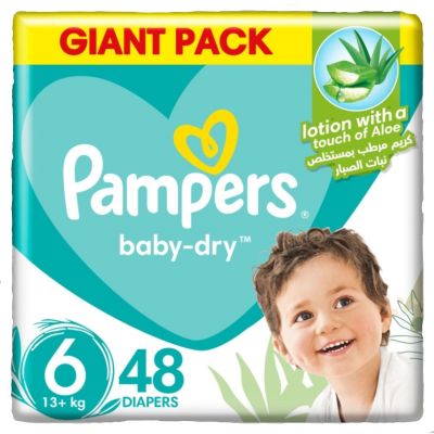 Pampers, Baby-Dry Diapers, With Aloe Vera Lotion And Leakage Protection, Size 6, 13+ Kg - 48 Pcs