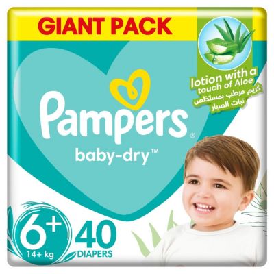 Pampers, Baby-Dry Diapers, With Aloe Vera Lotion And Leakage Protection, Size 6+, 14+ Kg - 40 Pcs