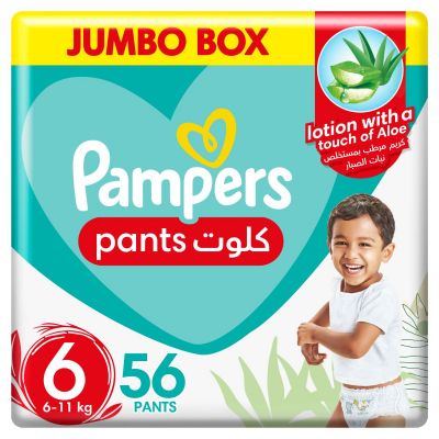 Pampers, Baby-Dry Pants, With Aloe Vera Lotion, Stretchy Sides, And Leakage Protection, Size 6, 16-21 Kg - 56 Pcs