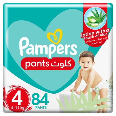 Pampers, Baby-Dry Pants, With Aloe Vera Lotion, Stretchy Sides, And Leakage Protection, Size 4, 9-14 Kg - 84 Pcs