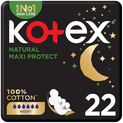 Kotex, Feminine Napkins, Cotton, Maxi Thick, Night - 22 Pcs