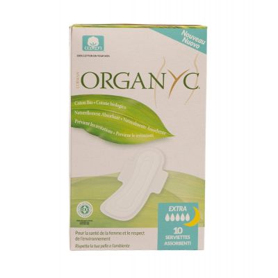 Organyc, Feminine Pads, Organic Cotton, Extra, Night - 10 Pcs