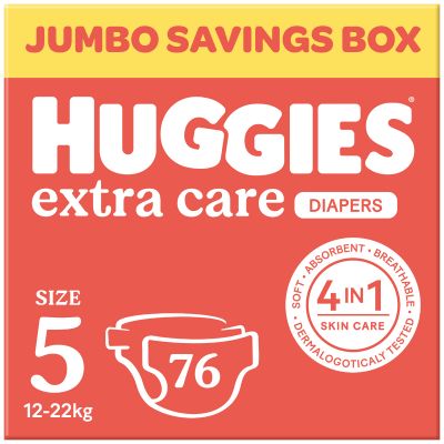 Huggies, Baby Diapers, Extra Care, Size 5, 12-22 Kg, Jumbo Box - 76 Pcs