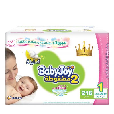 Babyjoy, Baby Diapers, Size 1, Jumbo Box, Up To 4 Kg - 216 Pcs