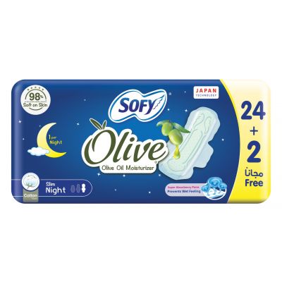 Sofy, Feminine Napkin Olive Oil, Cotton Touch, Slim Night, 24+2 Pcs - 1 Kit