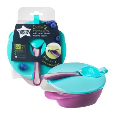 Tommee Tippee, Feeding Bowl With Travel Lid & Feeding Spoon, For 7+ Months - 1 Kit