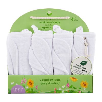 Green Sprouts, Baby Towel, White, 11 Inches - 4 Pcs