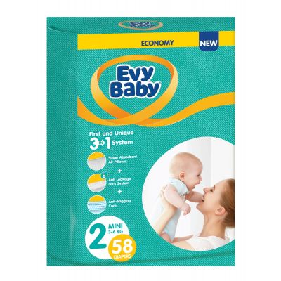 Evy Baby, Diapers, Number 2, From 3-6 Kg, Economy Pack - 58 Pcs