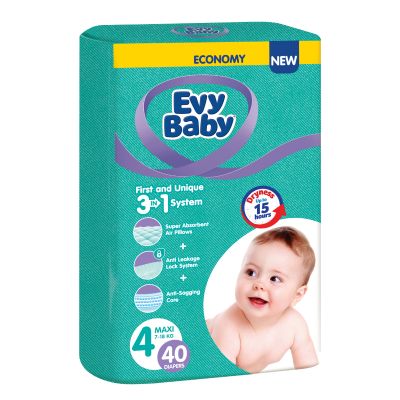 Evy Baby, Diapers, Number 4, From 7-18 Kg, Economy Pack - 40 Pcs